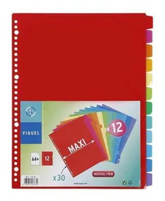 Przekładki plastikowe, A4 Maxi, 12 części, VIQUEL